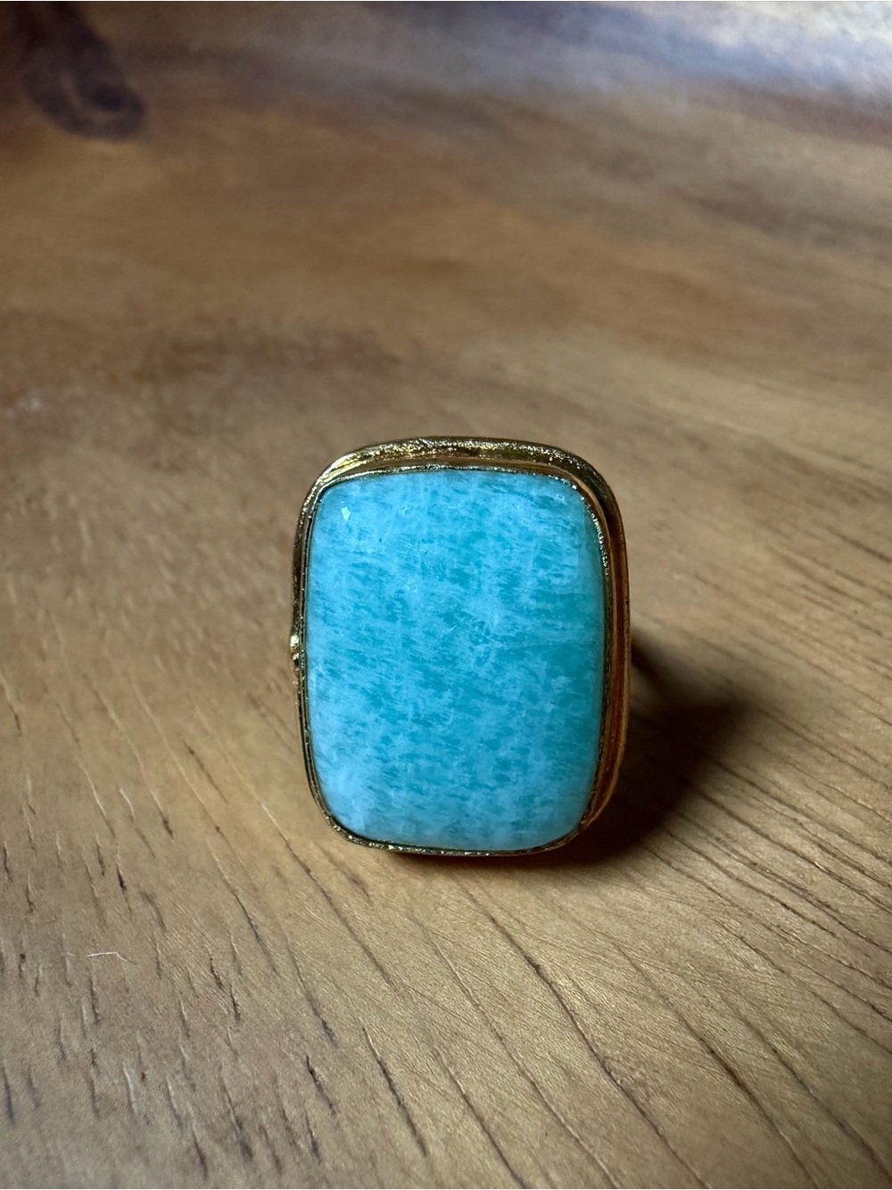 Handmade Amazonite Statement Ring Gold Tone Size 8.75